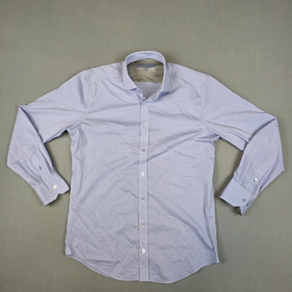 Twillory Performance Shirt Men 15.5 32-33 Blue Tailored Fit Flip Cuff Stretch